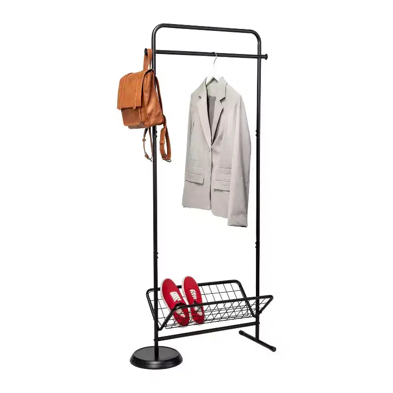 Entryway Garment Rack Natural: Steel Frame, Freestanding Closet, Clothing Rack, Anti-Tip Hardware