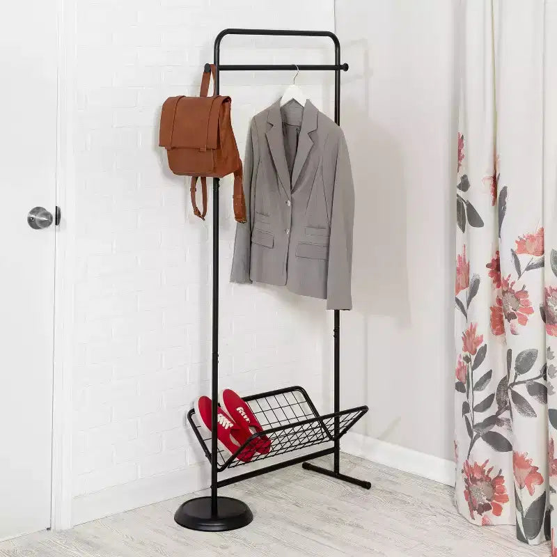 Entryway Garment Rack Natural: Steel Frame, Freestanding Closet, Clothing Rack, Anti-Tip Hardware