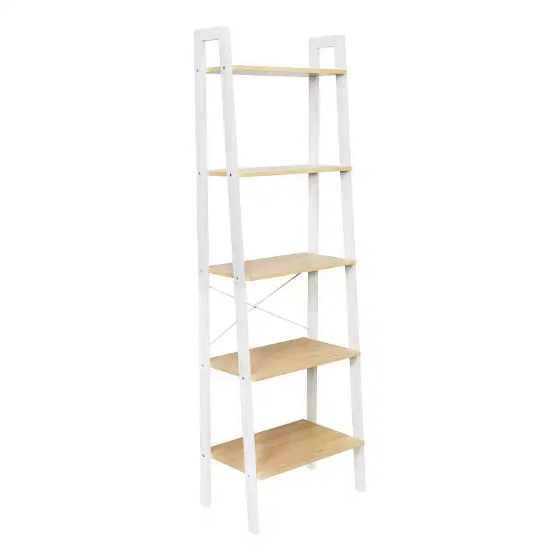 Honey-Can-Do 5 Tier Shelf: White Ladder Bookshelf, Steel Frame, 67.7" Height, 50 lb Capacity, Veneer Finish
