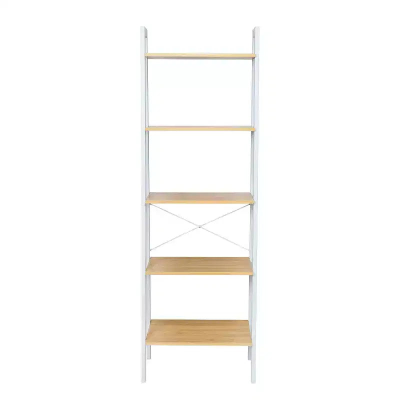 5-Tier Ladder Bookshelf, Steel Frame, 67.7" Height, 50 lb Capacity, Veneer Finish