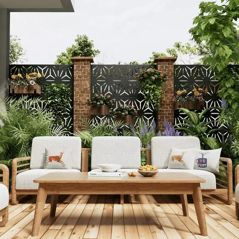 Outdoor and Indoor Privacy Screen Galvanized Steel Freestanding Decorative Black