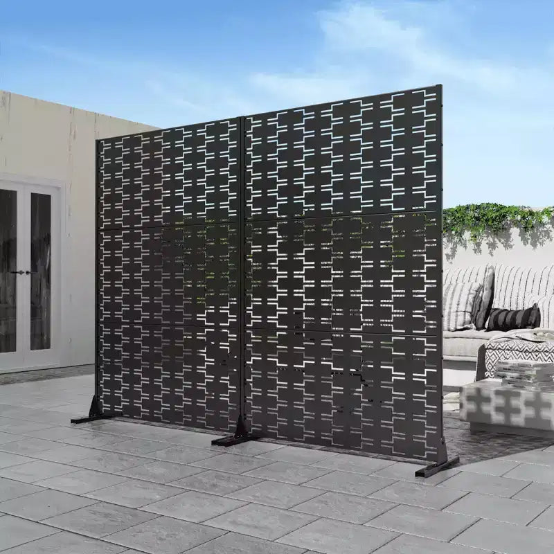 Outdoor and Indoor Privacy Screen Galvanized Steel Freestanding Decorative Black