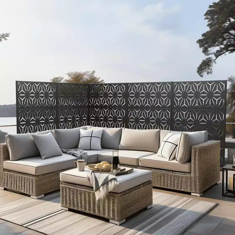 Outdoor and Indoor Privacy Screen Galvanized Steel Freestanding Decorative Black