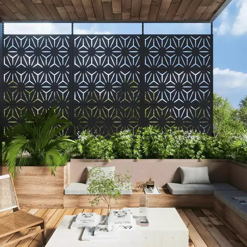 Outdoor and Indoor Privacy Screen Galvanized Steel Freestanding Decorative Black