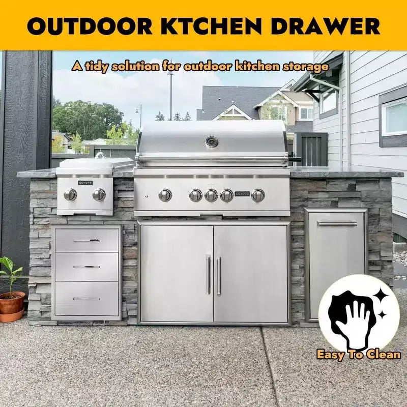 Outdoor Kitchen Stainless Steel BBQ Drawer - Built-in, Fully Assembled