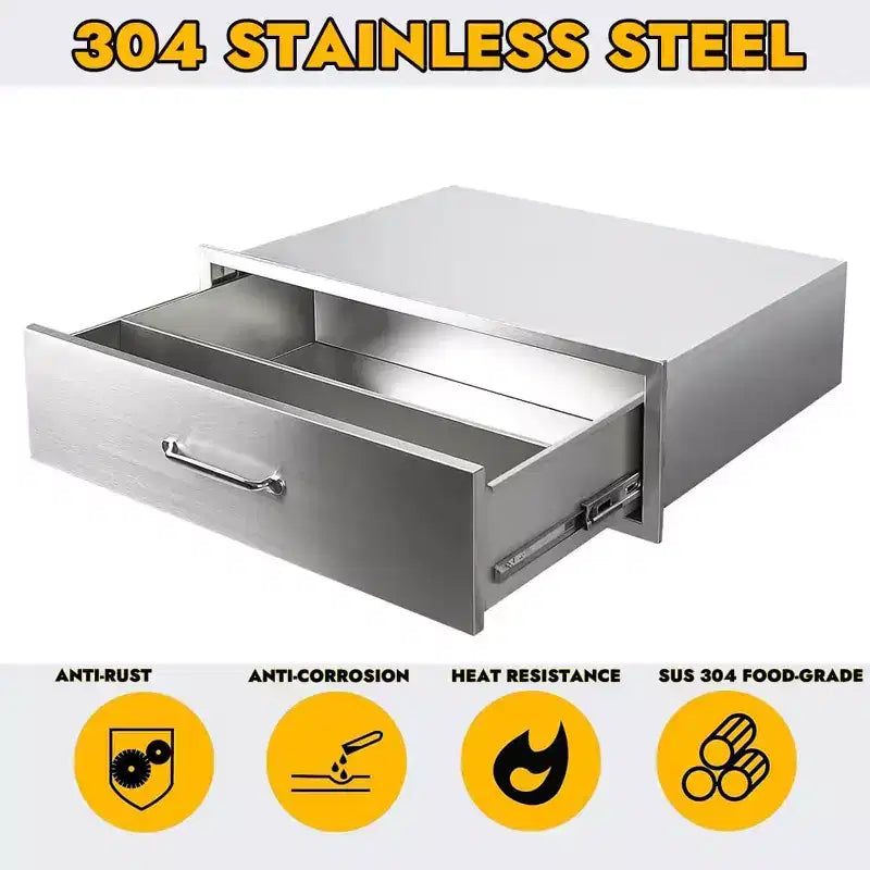 Outdoor Kitchen Stainless Steel BBQ Drawer - Built-in, Fully Assembled