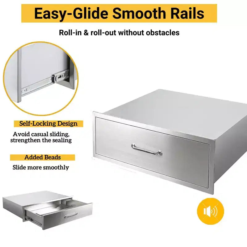 Outdoor Kitchen Stainless Steel BBQ Drawer - Built-in, Fully Assembled