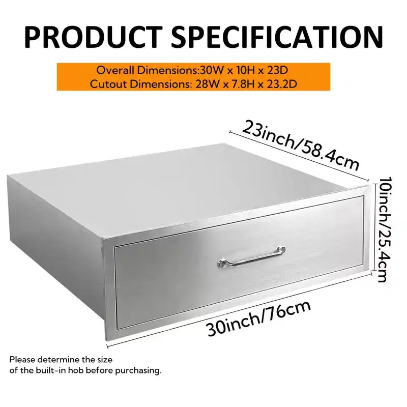 Outdoor Kitchen Stainless Steel BBQ Drawer - Built-in, Fully Assembled