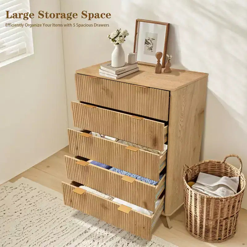 5 Drawer Dresser - Fluted Panel Chest of Drawers