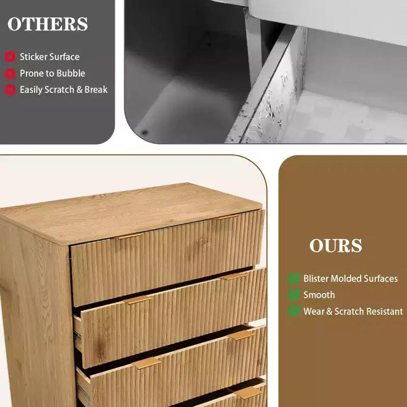 5 Drawer Dresser - Fluted Panel Chest of Drawers