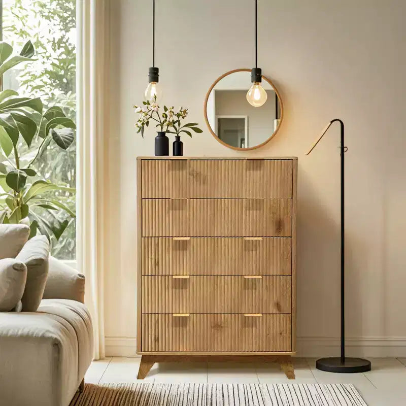 5 Drawer Dresser - Fluted Panel Chest of Drawers