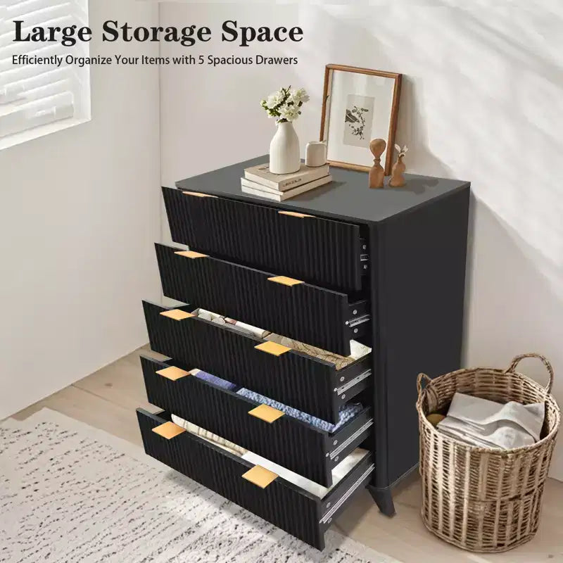 5 Drawer Dresser - Fluted Panel Chest of Drawers