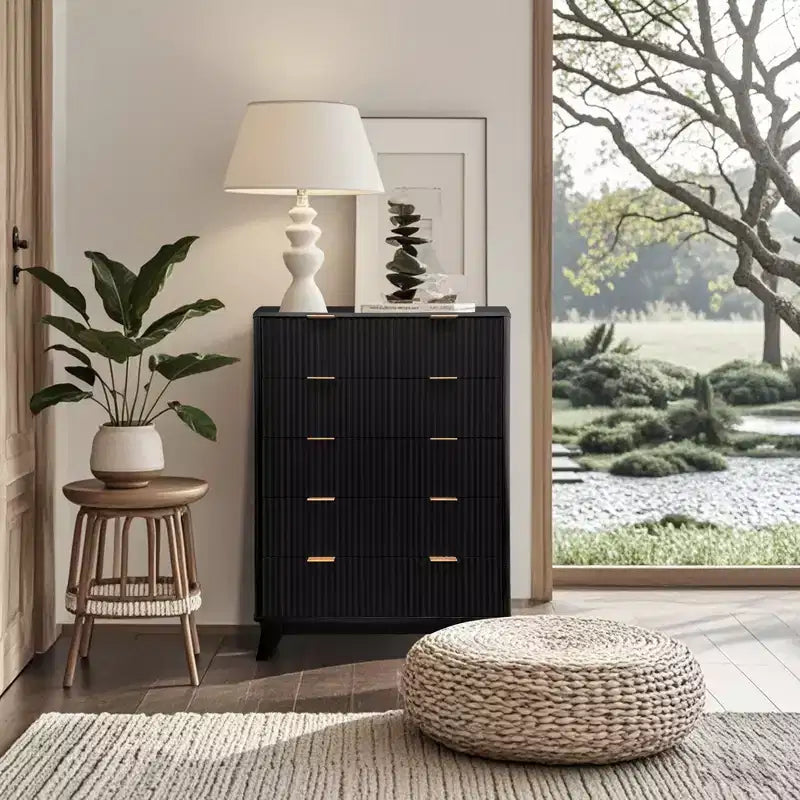 5 Drawer Dresser - Fluted Panel Chest of Drawers