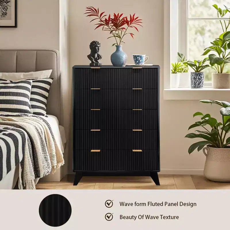 5 Drawer Dresser - Fluted Panel Chest of Drawers