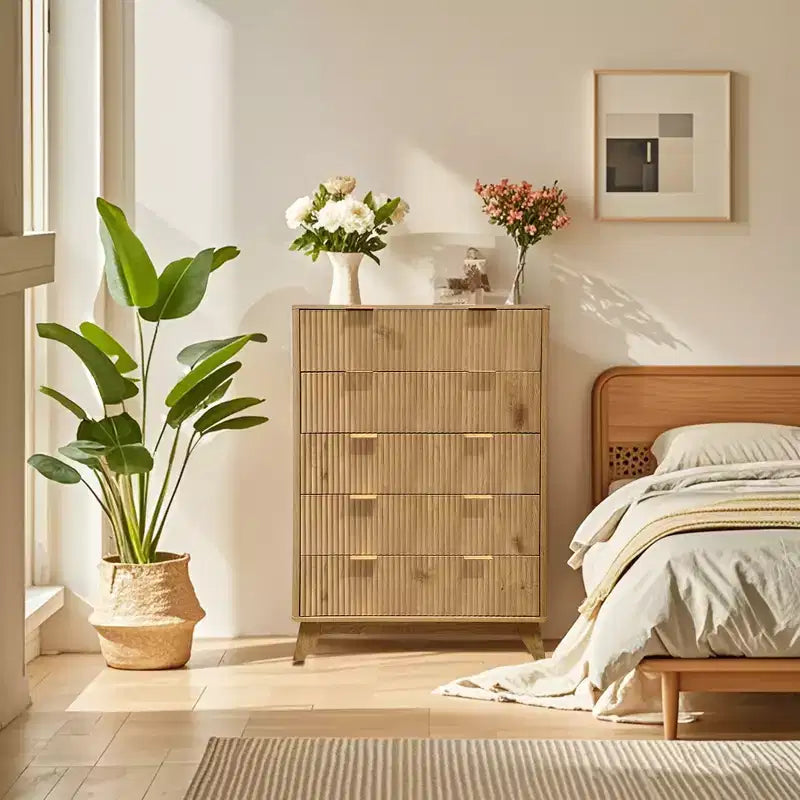 5 Drawer Dresser - Fluted Panel Chest of Drawers