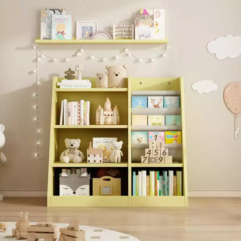 Okak 35in Kids Bookshelf, Small Bookshelf with 4 Shelves, Ladder Shelf for Kids Room, Living Room, Playroom, Yellow