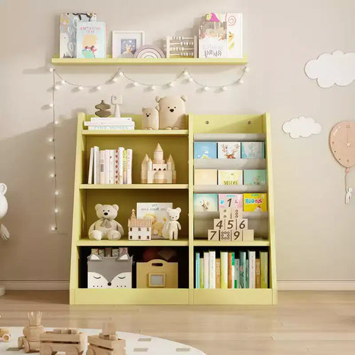 Okak 35in Kids Bookshelf, Small Bookshelf with 4 Shelves, Ladder Shelf for Kids Room, Living Room, Playroom, Yellow