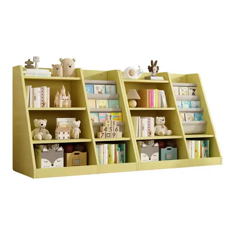 35in Kids Bookshelf, Small Bookshelf with 4 Shelves, Ladder Shelf for Kids Room, Living Room, Playroom, Yellow