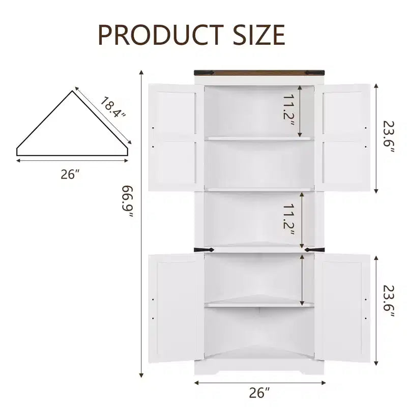 Farmhouse Corner Cabinet with Glass Door & Adjustable Shelves, Tall Corner Storage for Bathroom, Living Room & Kitchen