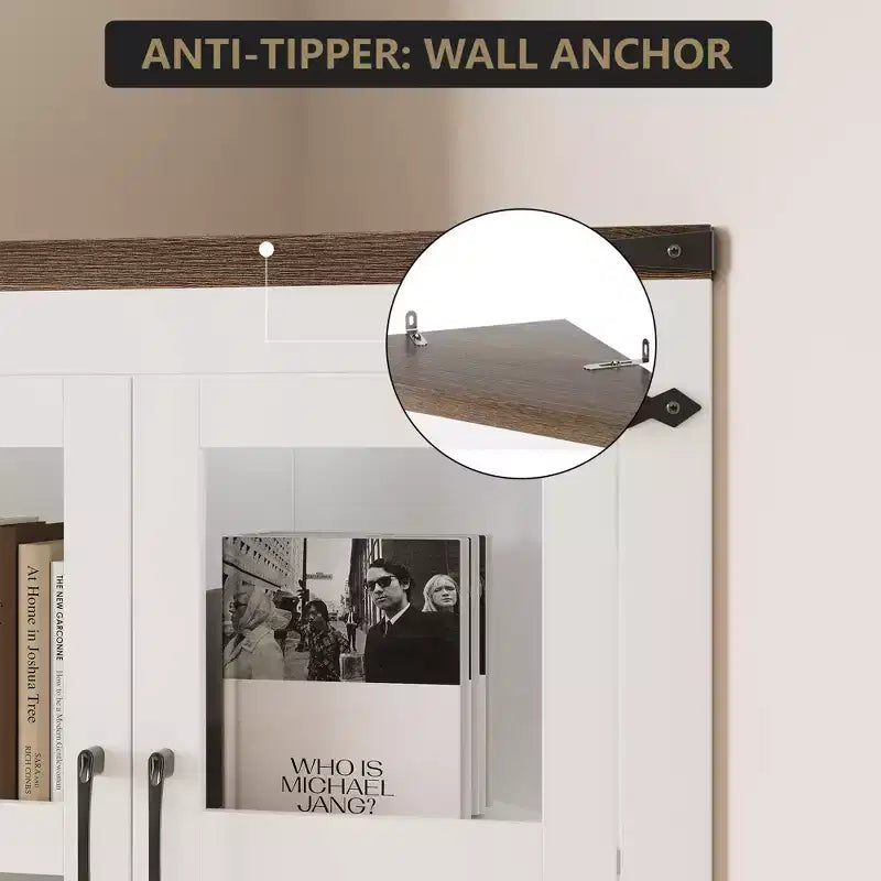 Farmhouse Corner Cabinet with Glass Door & Adjustable Shelves, Tall Corner Storage for Bathroom, Living Room & Kitchen
