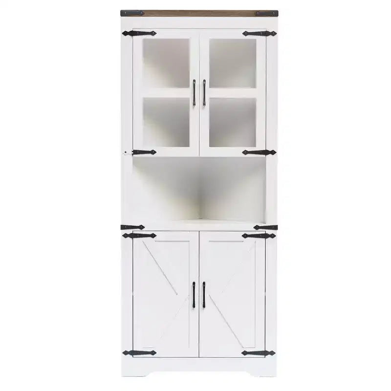 Farmhouse Corner Cabinet with Glass Door & Adjustable Shelves, Tall Corner Storage for Bathroom, Living Room & Kitchen