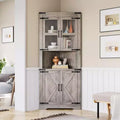 Farmhouse Corner Cabinet, Tall Corner Storage Cabinet with Glass Door & Adjustable Shelves, Bathroom Cabinet with Storage for Living Room,Bathroom