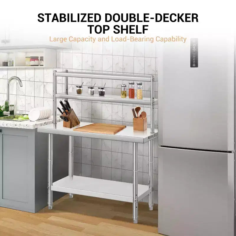 Stainless Steel Table, Heavy Duty Commercial Prep Table with 4-Tier Storage & Hooks