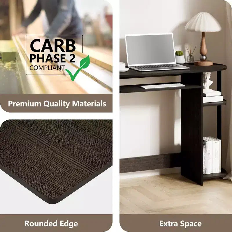 15" Wide Computer Desk with Keyboard Tray & 2 Compartments