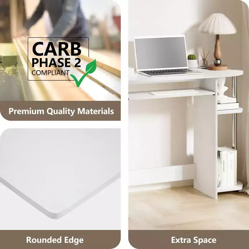 15" Wide Computer Desk with Keyboard Tray & 2 Compartments