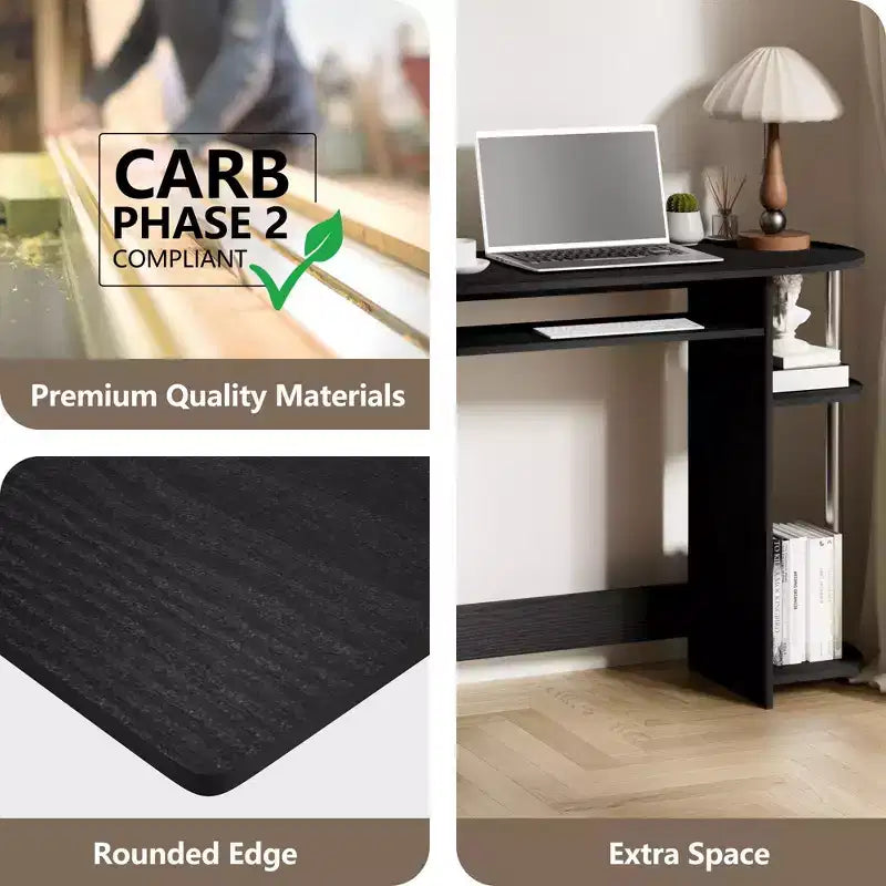 15" Wide Computer Desk with Keyboard Tray & 2 Compartments