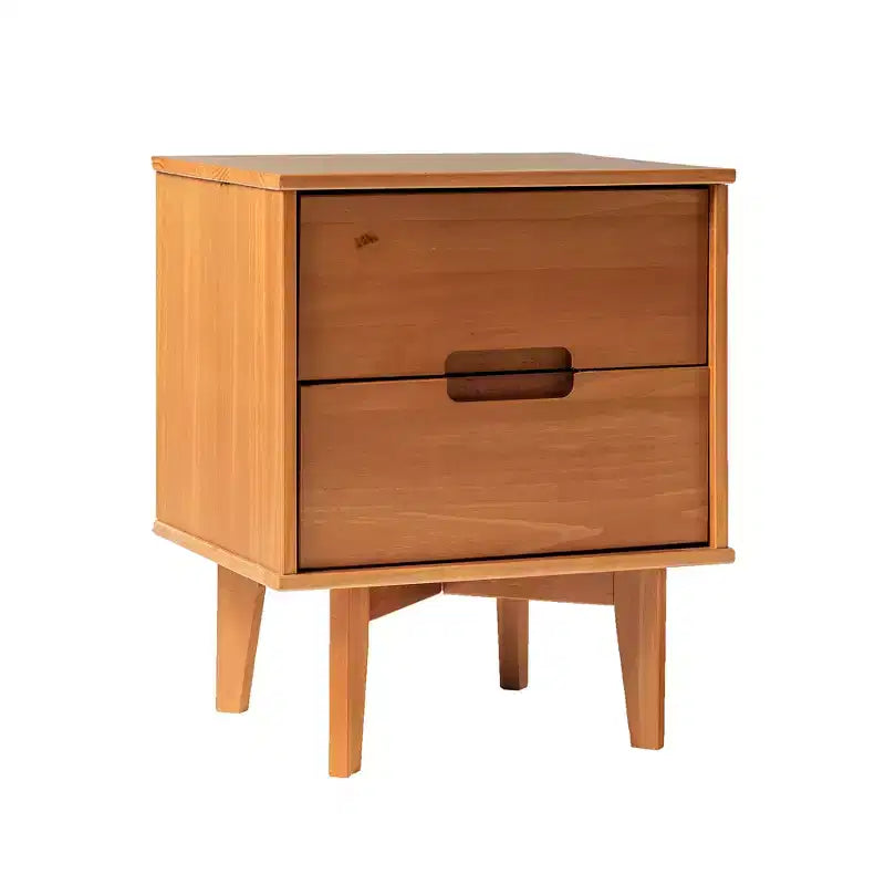 Mid-Century Modern 2-Drawer Solid Wood Nightstand with Cutout Handles - Caramel
