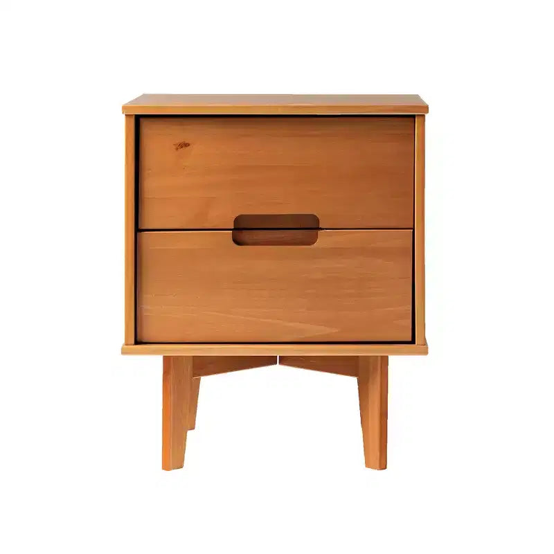 Mid-Century Modern 2-Drawer Solid Wood Nightstand with Cutout Handles - Caramel