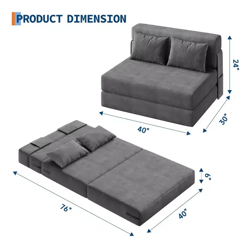 Convertible Folding Sofa Bed with Pillow, Portable Floor Lounger, Modern Fabric, for Living Room (Double)