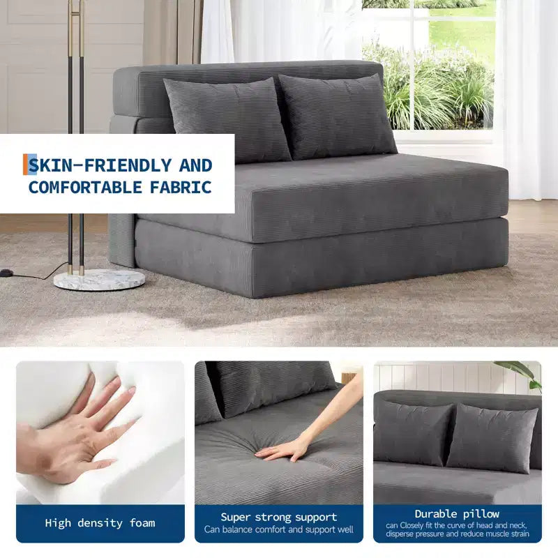 Convertible Folding Sofa Bed with Pillow, Portable Floor Lounger, Modern Fabric, for Living Room (Double)