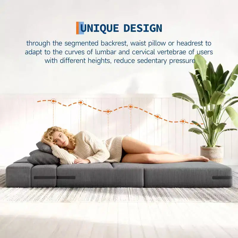 Convertible Folding Sofa Bed with Pillow, Portable Floor Lounger, Modern Fabric, for Living Room (Double)
