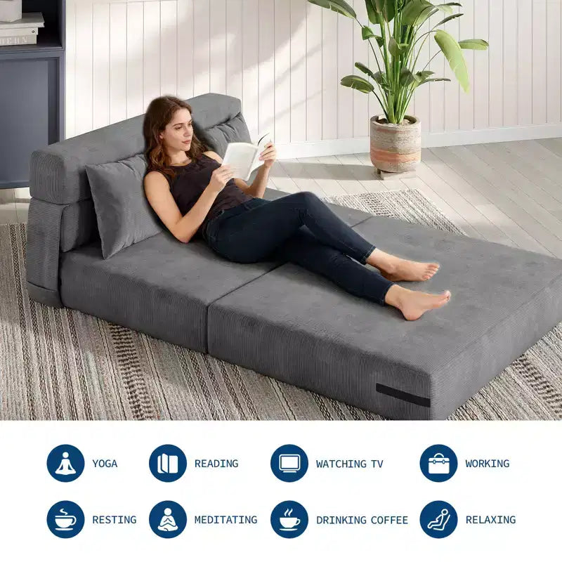 Convertible Folding Sofa Bed with Pillow, Portable Floor Lounger, Modern Fabric, for Living Room (Double)