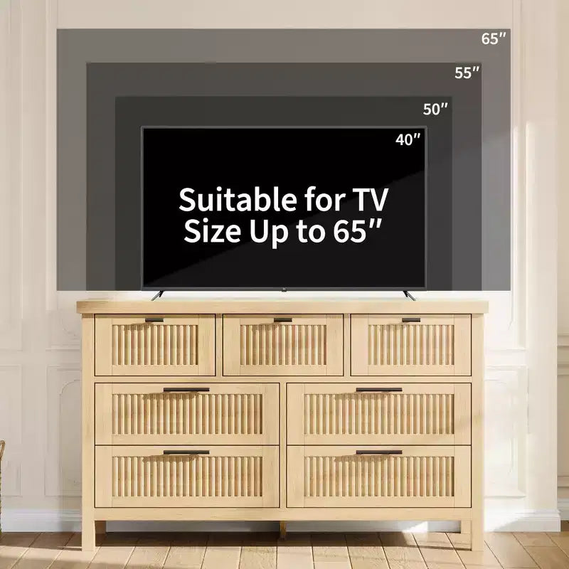 7 Drawer Dresser with Textured Fronts, TV Stand for TVs Up to 65", Wide Storage Chest for Bedroom, Living Room, Entryway