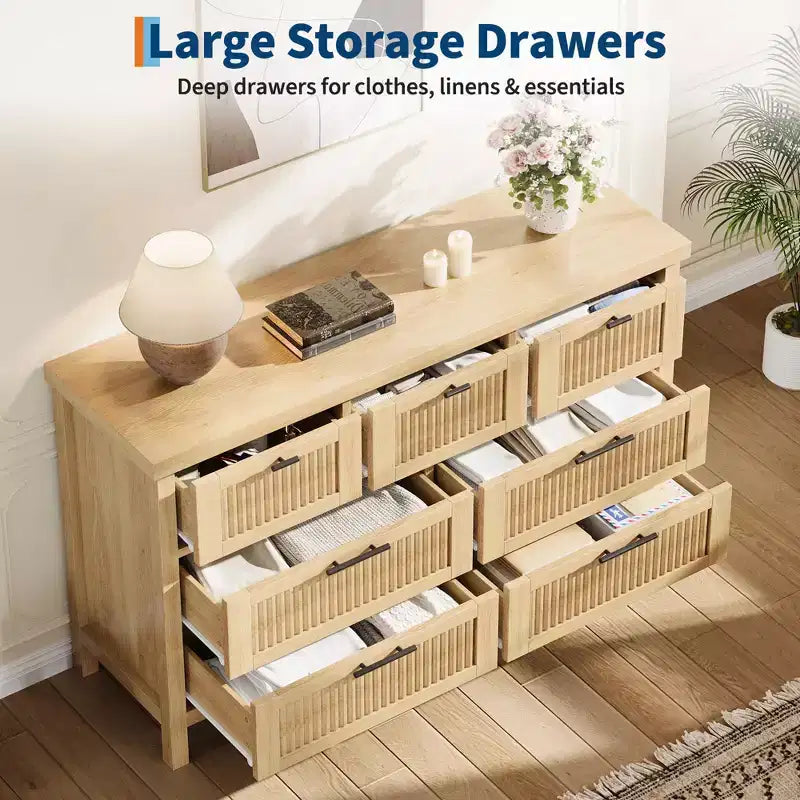 7 Drawer Dresser with Textured Fronts, TV Stand for TVs Up to 65", Wide Storage Chest for Bedroom, Living Room, Entryway