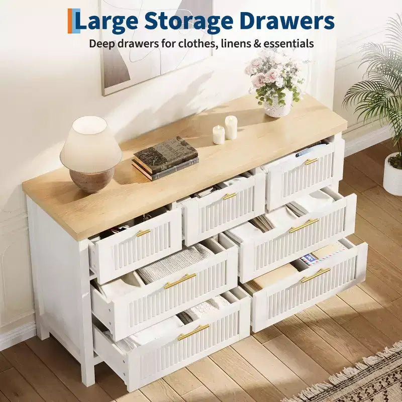 7 Drawer Dresser with Textured Fronts, TV Stand for TVs Up to 65", Wide Storage Chest for Bedroom, Living Room, Entryway