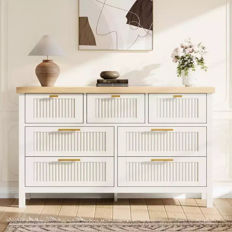 GustoWave 7 Drawer Dresser with Textured Fronts, TV Stand for TVs Up to 65 ,for Wide Storage Chest for Bedroom, Living Room, Entryway