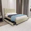 Bellemave Modern Velvet Queen Bed With Twin Trundle and 2 Storage Drawers,Beige