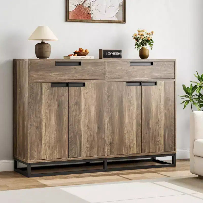 Sideboard Buffet Cabinet with 2 Drawers and 4 Doors, Coffee Bar Table for Kitchen Dining Room Living Room