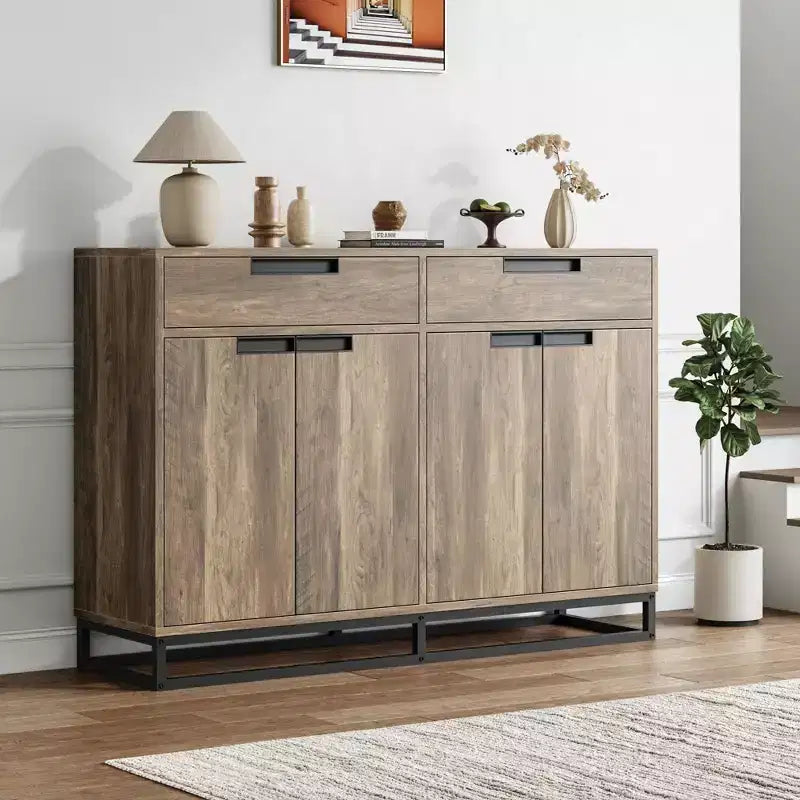 Sideboard Buffet Cabinet with 2 Drawers and 4 Doors, Coffee Bar Table for Kitchen Dining Room Living Room