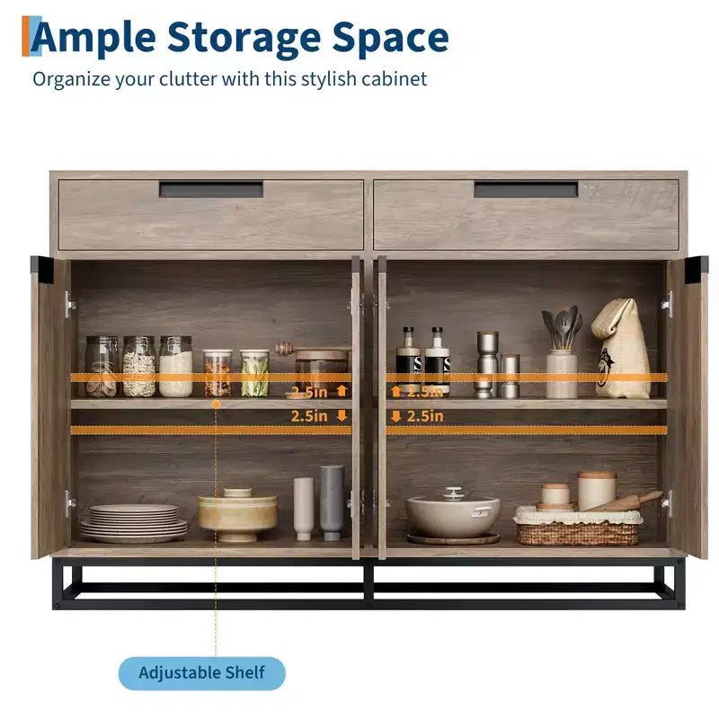 Sideboard Buffet Cabinet with 2 Drawers and 4 Doors, Coffee Bar Table for Kitchen Dining Room Living Room