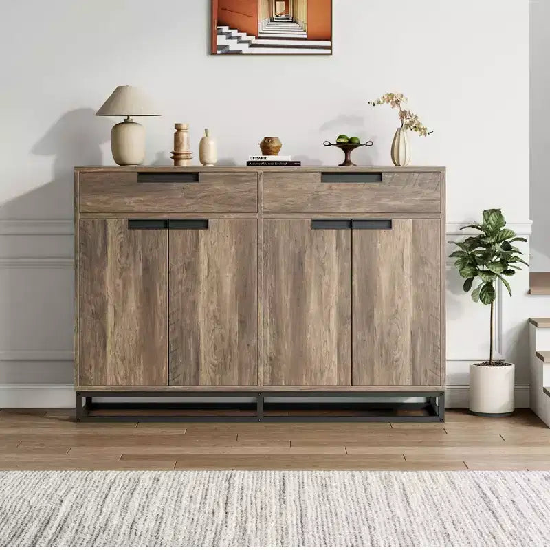 Sideboard Buffet Cabinet with 2 Drawers and 4 Doors, Coffee Bar Table for Kitchen Dining Room Living Room