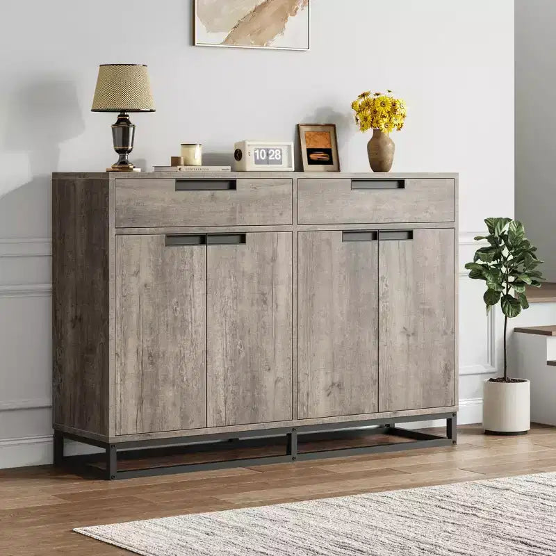 Sideboard Buffet Cabinet with 2 Drawers and 4 Doors, Coffee Bar Table for Kitchen Dining Room Living Room
