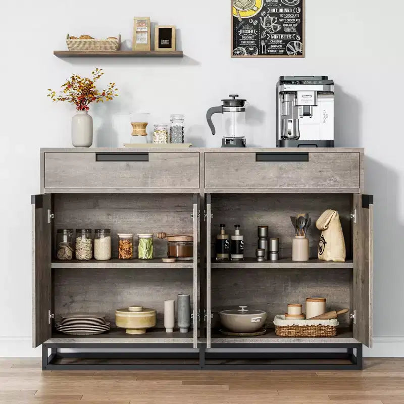 Sideboard Buffet Cabinet with 2 Drawers and 4 Doors, Coffee Bar Table for Kitchen Dining Room Living Room