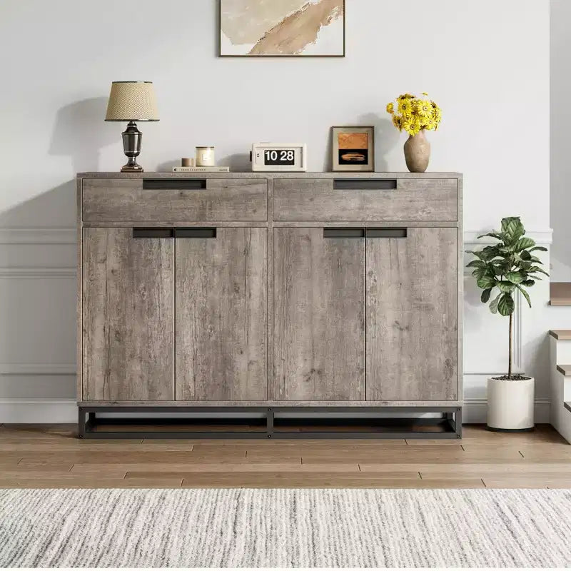 Sideboard Buffet Cabinet with 2 Drawers and 4 Doors, Coffee Bar Table for Kitchen Dining Room Living Room