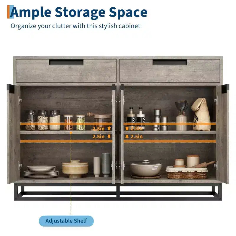 Sideboard Buffet Cabinet with 2 Drawers and 4 Doors, Coffee Bar Table for Kitchen Dining Room Living Room