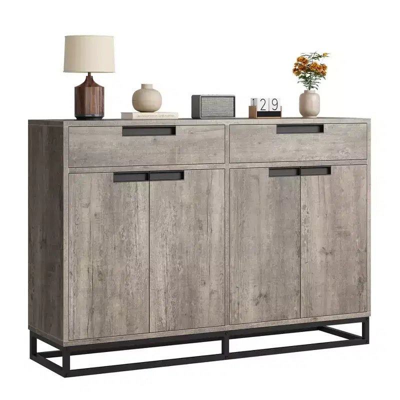 Sideboard Buffet Cabinet with 2 Drawers and 4 Doors, Coffee Bar Table for Kitchen Dining Room Living Room